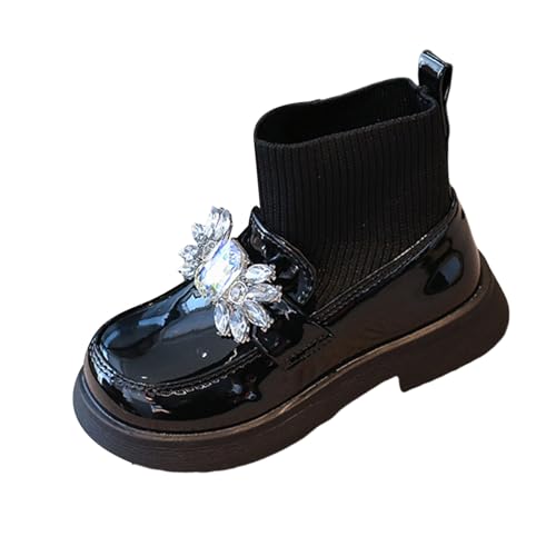 Girls Mary Jane Dress Loafer Dress Sock Shoes Rhinestones Non-Slip Low Heel Wedding Birthday Party Shoes