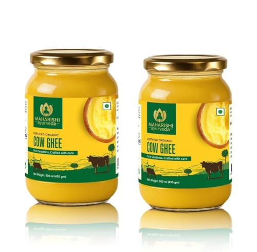 Image of Maharishi Ayurveda Organic Desi Cow Ghee - 500ml, Pack of 2 | Lab Tested | 100% Pure & Natural, Grass-Fed Cow Ghee in Glass Jar, Rich Aroma