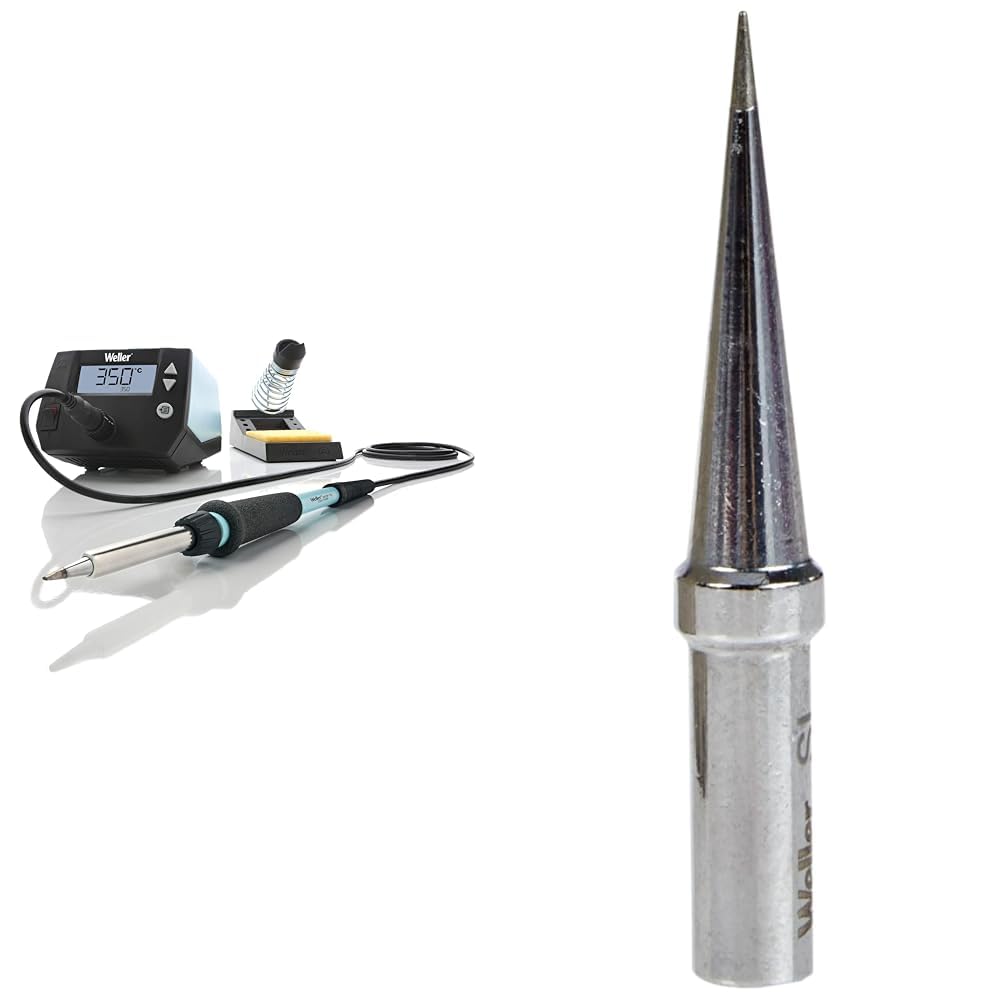 Weller WE 1010 (T0053298699) Stazione di Saldatura Digitale a 1 Canale, 70 Watt / 230 Volt & ET SL (4ETSL-1) Punta Saldante Conica Lunga per Weller WE 1010, Ø 0,4 mm