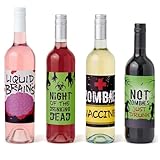 Big Dot of Happiness Zombie Zone - Halloween or Birthday Zombie Crawl Party Decorations for Women and Men - Wine Bottle Label Stickers - Set of 4