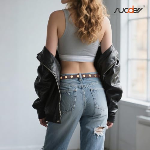 SUOSDEY Women Studded Belt Fashion Leather Belt Ladies Waist Belt Silver Gold Buckle Belt for Jeans Pants Dresses3