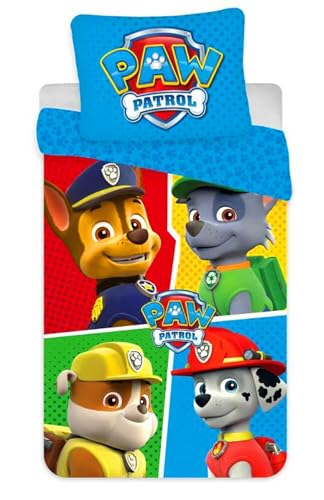 Juego de Ropa de Cama Infantil de la Patrulla Canina, 2 Piezas, Funda nórdica de 100 x 135 cm y Funda de Almohada de 40 x 60 cm, 100% algodón, Certificado Öko-Tex