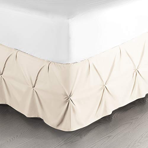 Image of Nestl Beige Cream Bed Skirt Queen Size, Pinch Pleat Queen Bed Skirt, 14 inch Inch Drop Queen Bedskirt, Hotel Quality Beige Cream Bed Skirts, Microfiber Bedskirt for Queen Bed, Beige Cream Queen Bed Skirt