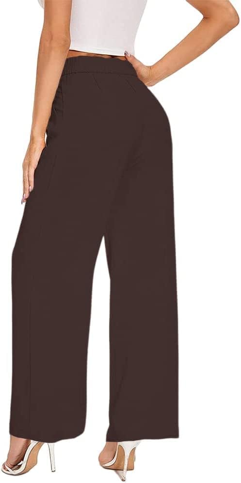 Women's Casual Straight Trousers High Waisted Button Work Office Dress Pants with Pockets (Brown,Small Long) - Image 5