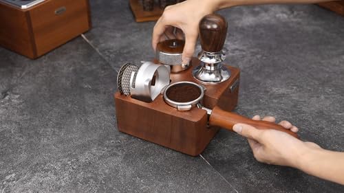 Image of Tamping Station for Portafilters Solid Wood Espresso Accessories 5-Slot Organizer with Anti-Slip Base & Adjustable height (small)