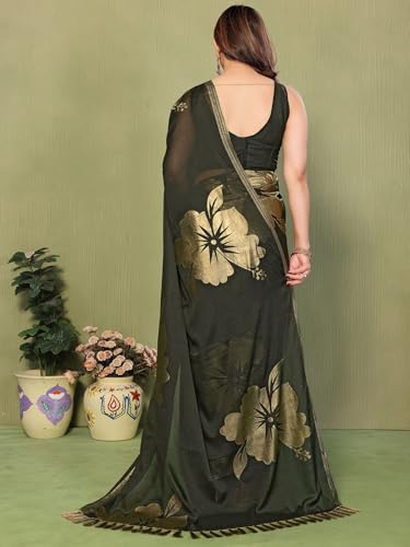 Image of Satrani Women's Shimmer Georgette Foil Printed Saree with Unstitched Blouse Piece