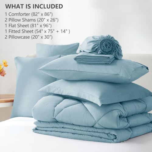 Image of CozyLux Full Size Comforter Sets Light Blue - 7 Pieces Bed in a Bag Full, Luxury Soft Bed Set for All Seasons, Bedding Set with Down Alternative Comforter, Sheets, Pillowcases & Shams