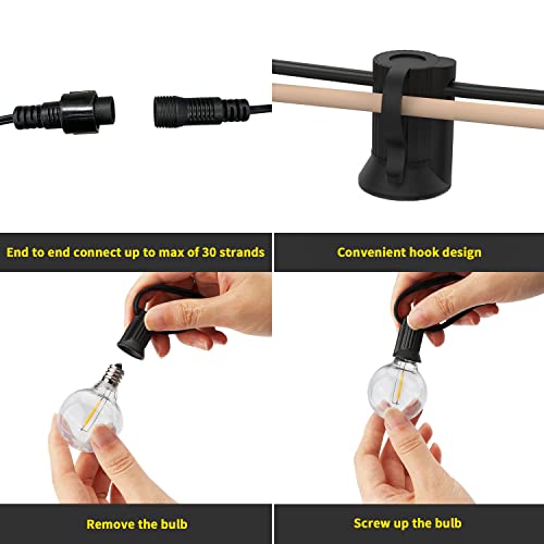 Svater Lichtsnoer voor buiten, G40 30 m lichtketting met gloeilampen met 50 + 2 kunststof onbreekbare lampen, waterdicht… - Afbeelding 5