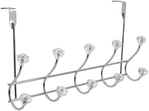 Miniatura 2 de UNIWARE Estante para colgar sobre la puerta con puntas de bola de cristal de 2 puntas, acabado cromado (5 ganchos)