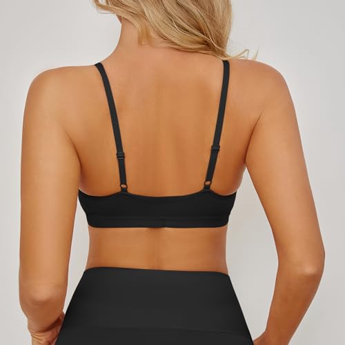 Image of INIBUD Bralette for Women Triangle Cups Adjustable Straps Wireless Bra Deep V Neck Removable Padded Seamless