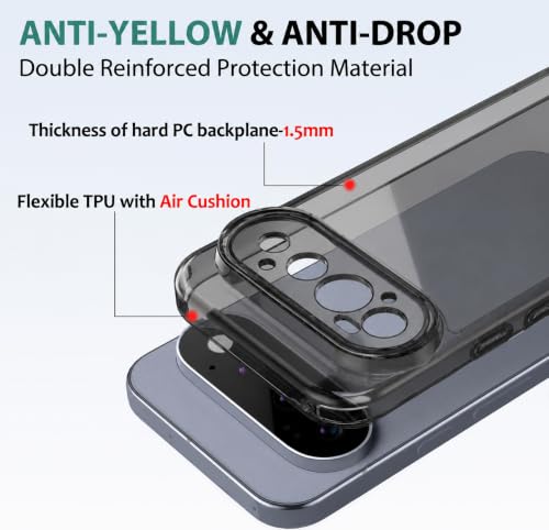 Image of VONZEE Compatible with Google Pixel 10 Pro XL Back Cover Case Clear,[ Anti Yellow ][Military Grade Protection] Hard PC Back Cover Transparent-Black