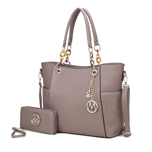 MKF Collection Bolsa feminina de couro vegano, conjunto de bolsa com alça superior, bolsa de couro vegano da Mia K, Merlina cáqui, Large
