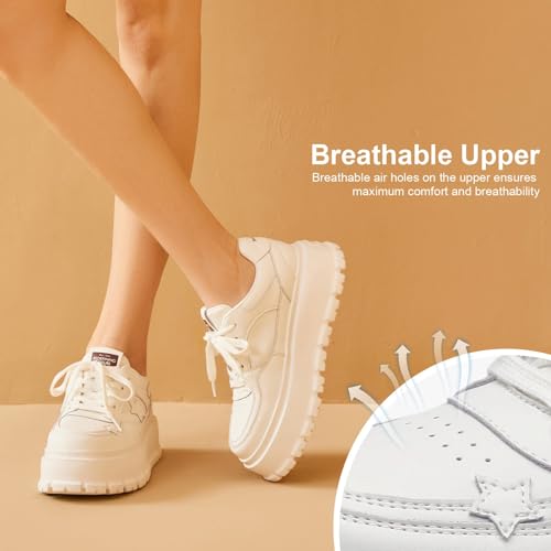 BEAU TODAY Women's Platform Fashion Sneakers, Chunky Sneakers for Women, Lightweight Comfortable Walking Shoes Lace Up Casual Shoes for Outdoor Work3