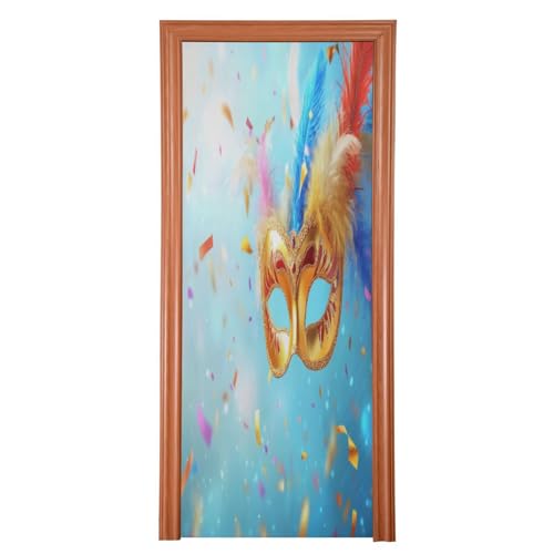 FLildon Carnival Masquerade Mask Mardi Gras Pattern Door Cover Decoration, Party Accessory Porch Decor for Festive Ornament Room Door Covers 36 x 98 Inch