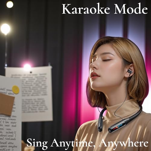 Image of iFAST IF-165 Digital Display Bluetooth 5.4 Wireless Neckband Earphone |Active Noise Reduction, Cool Ambient Light [ Black ]