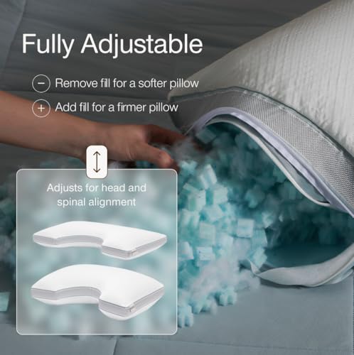 Image of Coop Home Goods Cool+ Cut-Out Adjustable Pillow Queen with Cooling Gel & Shoulder Cut-Out for Head Support, Side Sleeper Pillow, Neck Support for Sleeping, CertiPUR-US /GREENGUARD Gold