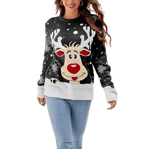 Women's Reindeer Pattern Christmas Sweater Jacquard Casual Pullover Autumn and Winter Knitted Sweater