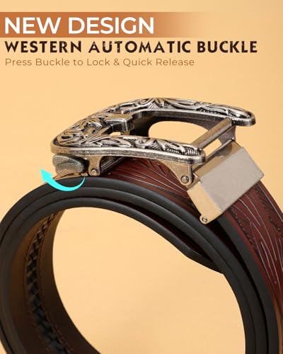 Image of BELTROAD Mens Ratchet Western Belt Leather Cowboy Belts for Men with Automatic Western Buckle Belt for Jeans Christmas Gifts
