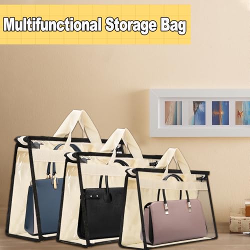 Image of 9 Pack Handbag Dust Bags, Clear Purse Storage Organizer with Zipper Handles, Non-Woven Fabric and PEVA Plastic, Dustproof and Moistureproof for Handbags, Purses, Gloves, Scarves, Blankets