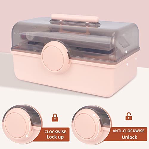 Songaa Large Capacity Makeup Organizer Box - 3-Layer Cosmetic Storage Case With Clear Cover For Lipsticks, Brushes, Eyeshadow - Portable Pink Cosmetic Display And Storage Box #TOP4