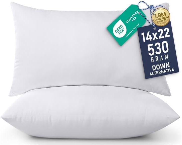 Utopia Bedding 14x22 Pillow Inserts, Set of 2, White – Indoor Decorative Throw Pillows for Bed, Sofa & Couch – Soft, Supportive & Fluffy Cushion Inserts
