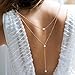 Pearl Back Chain Necklace for Backless Dresses Bridal Wedding Backdrop Necklace Pearls Dainty Chain Back Necklace (Gold)