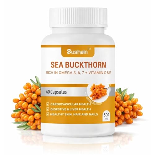 Image of Sushain Sea Buckthorn Capsules | Omega 3, Omega 6, Omega 7, Omega 9 + Natural Vitamin C | Liver, Heart & Skin Health | Immunity & Antioxidant Support | Ayurvedic Supplement