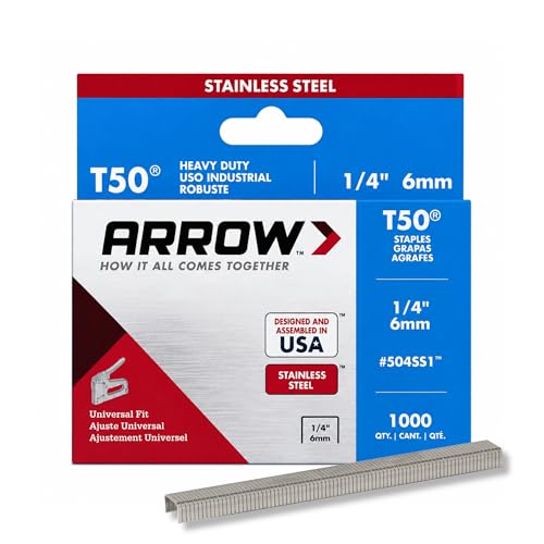 Arrow 504SS1 T50 Staples, 1/4-Inch Leg, 3/8-Inch Crown, 1000 Count