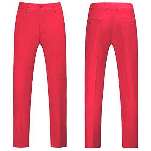 HBDesign Mens Slim Fit Flat Front Straight Iron Free Trousers Red
