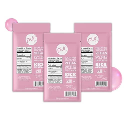 Image of PUR Gum | Aspartame Free Chewing Gum | 100% Xylitol | Natural Bubblegum Flavored Gum, 55 Pieces (Pack of 3)