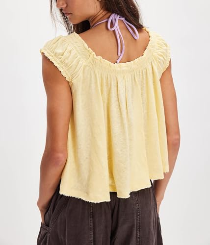 Womens Summer Flowy Short Sleeve Tank Top with Lace Trim Button Down Chiffon Shirt Boho Tie Front Ruffle Tank Tops4