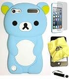 BUKIT CELL (TM) BABY BLUE Bear 3D Cartoon Soft Silicone Skin Case Cover for IPOD TOUCH 5 5G 5TH GENERATION + BUKIT CELL Trademark Lint Cleaning Cloth + Screen Protector + WirelessGeeks247 METALLIC Touch Screen STYLUS PEN with Anti Dust Plug [bundle - 4 items: case, cloth, stylus pen and screen protector]