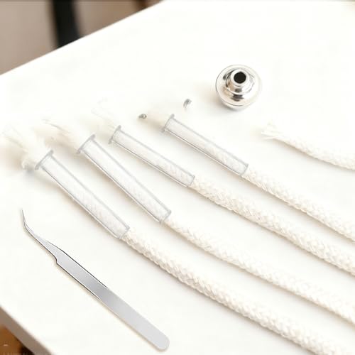5PCS Oil Lamp Wicks with Glass Tube Holder - Oil Lamp Wick Holder Sets Replacement Cotton Torch Wick with Tweezer for Candle Lamps DIY Alcohol Lamps Burner