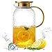 KAMEUN Jarra De Agua, 1600ml Jarra De Cristal De Borosilicato Y Tapa De Silicona, Jarra De Agua Para Té Helado, Leche, Zumo, Bebidas Frías y Calientes, Café (1.6L)