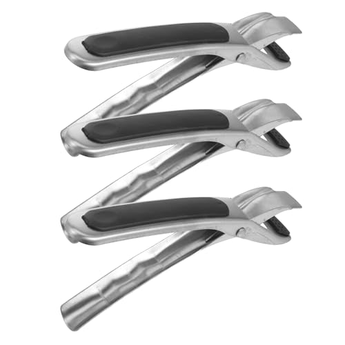WEKADRIN Juego de 3 Pinzas Antiescaldaduras para Recipientes Calientes de Acero Inoxidable Mango Aislante Negro Diseño Antideslizante y Multifuncional para Cocina Horno Microondas y