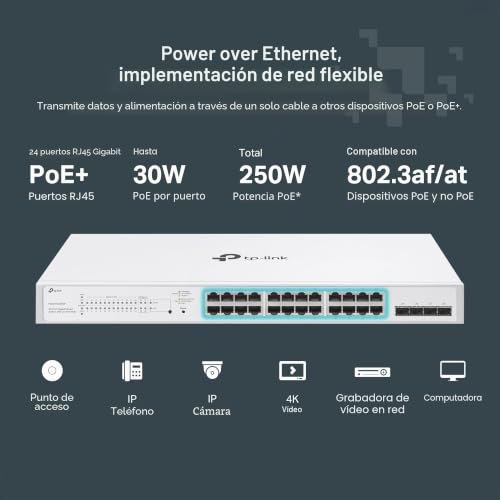 Miniatura 6 de TP-Link Festa FS328GP - Switch Ethernet PoE, 28 Puertos, 24 PoE, 250W | 28 Puertos Gigabit. Potencia PoE 250W. Plug & Play, No Necesita Configuración. Carcasa Metálica. QoS.