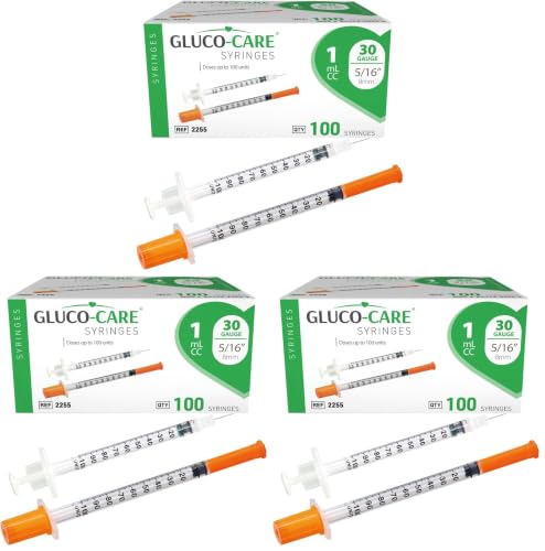 Image of GLUCO-CARE 1 ml /cc Syringes 30G x 5 /16'' (8mm), Orange Cap, 100 /box (Pack of 3)