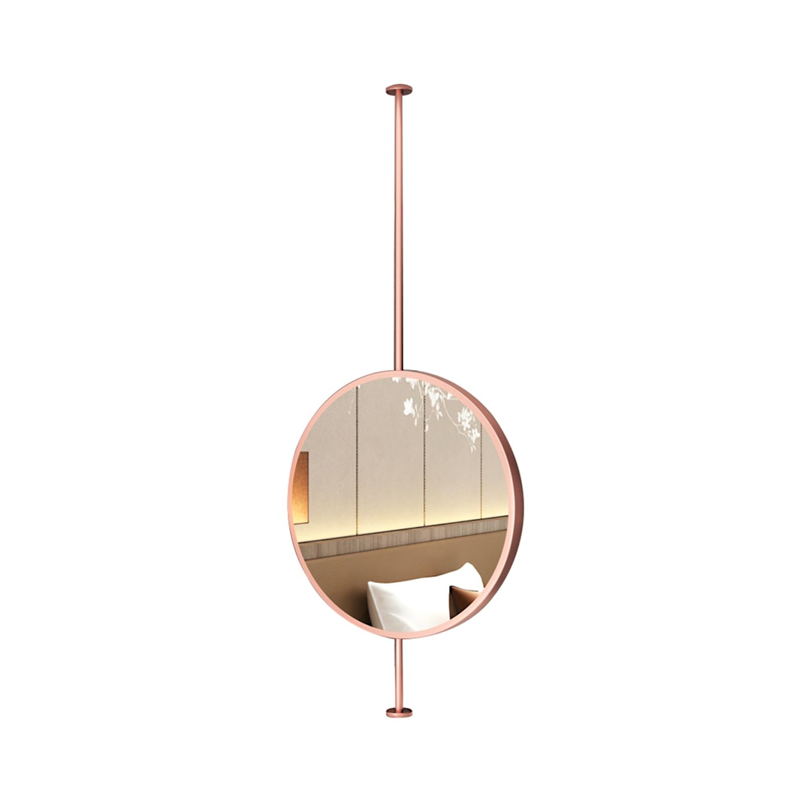 XTGDIEM Round Suspended Mirror – Vanity/shaving/makeup Suitable For Hotel And Apartment Decor (hanging Rod Customizable)(Rose gold,60cm)