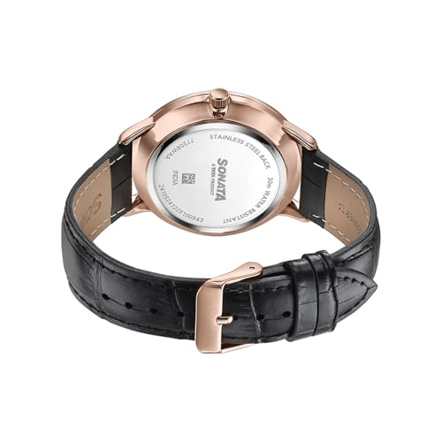 Image of Sonata Jashn with Quartz Analog Black Dial Black Leather Strap Men's Wedding Watch - 77208WL02
