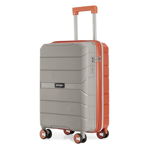 Image of Provogue Cascade Hard-Sided PP 55 Cm Suitcase /Cabin Trolley Bag Small| Expandable Space with 8 Wheels Trolley Bags for Travel |Combination Lock|5 Year Warranty (Timberwolf Grey /Burnt Orange)