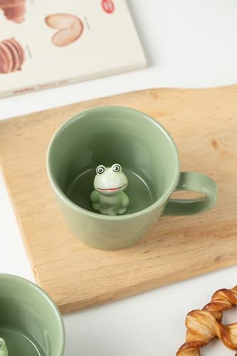 Taza de cerámica con rana 3D interior 12 oz miniatura 2