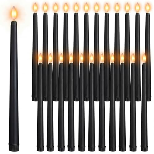 Macarrie 24 Packs Flameless Taper Candles Battery Operated Fake 11 Inch Long Candlelight LED Flameless Candlesticks Flickering Tapered for Spring Summer Wedding(Black)