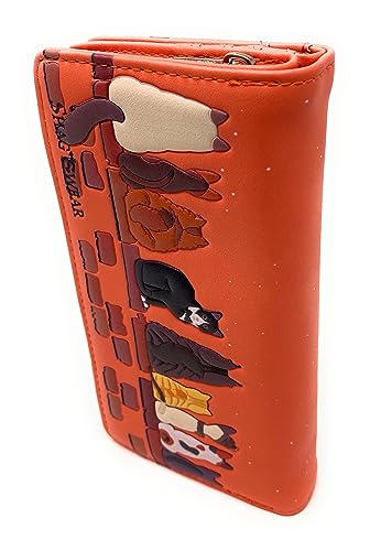 Shag Wear Cats In A Row Large Animal Wallet for Women and Teen Girls Vegan Faux Leather 7" Orange2