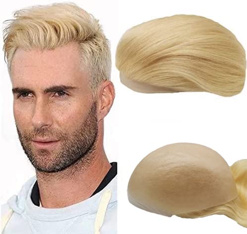 N.L.W. Parrucca Uomo PU Toupet Pezzi di Capelli Umani Europei per Gli Uomini Sostituzione dei Capelli Sistema 8×10 Pollici Parrucche 0.06 Centimetri di Spessore Uomini Parrucca #613 blonde
