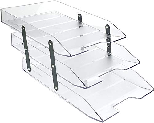 Acrimet Bandeja de Papel Articulada, Organizador de Cartas y Papeles en Plastico de Carga Frontal para Oficina A4 (3 Niveles) (Color Cristal Transparente)
