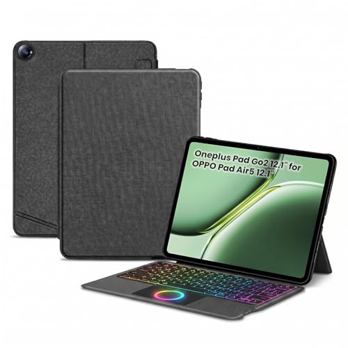 Image of Keyboard Case for OnePlus Pad Go 2 12.1 inch OPD2504, OPD2505 Cover with Trackpad, 7 Backlit Protective Folio Cover with Multi-Gesture Trackpad, 7-Color Backlit Keys, Magnetic Detachable (Black)