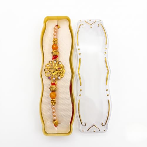 Image of Gold Plated Auspicious Diamond Ring Rakhi