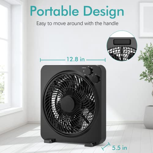 Qc Portable Table Fan, 3 Adjustable Speeds, 15" Box Fan For Bedroom, Living Room, Office #TOP4