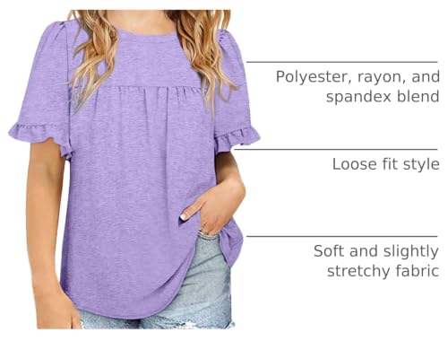 Image of Ebifin Girls Short Sleeve Tops Kids Peplum Babydoll T Shirts Tees 4-15Y | Girls T-Shirts, Crew neck Short Sleeve Shirts, Casual Tunic Tops, Cute Blouses, Summer Tees, Ruffle Hem, Loose fit