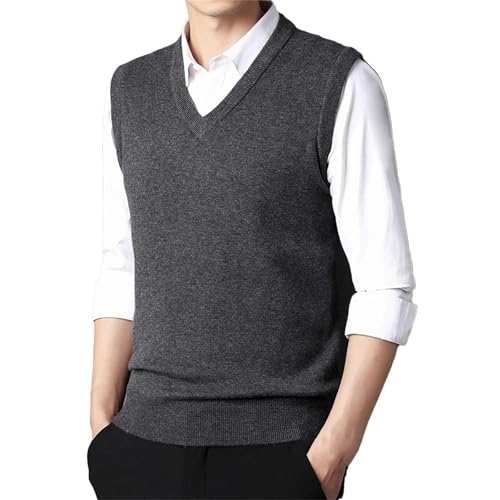 Jegsnoe Men's V Neck Knitted Sweater Vest Solid Slim Fit Sleeveless Pullover Sweater